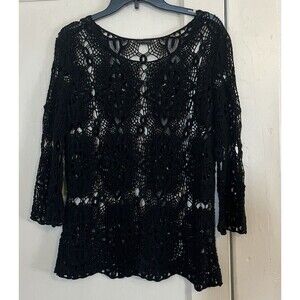 Coco Carmen Womens M Top Black Loose Knit Crochet Cotton Cosplay Whimsygoth READ